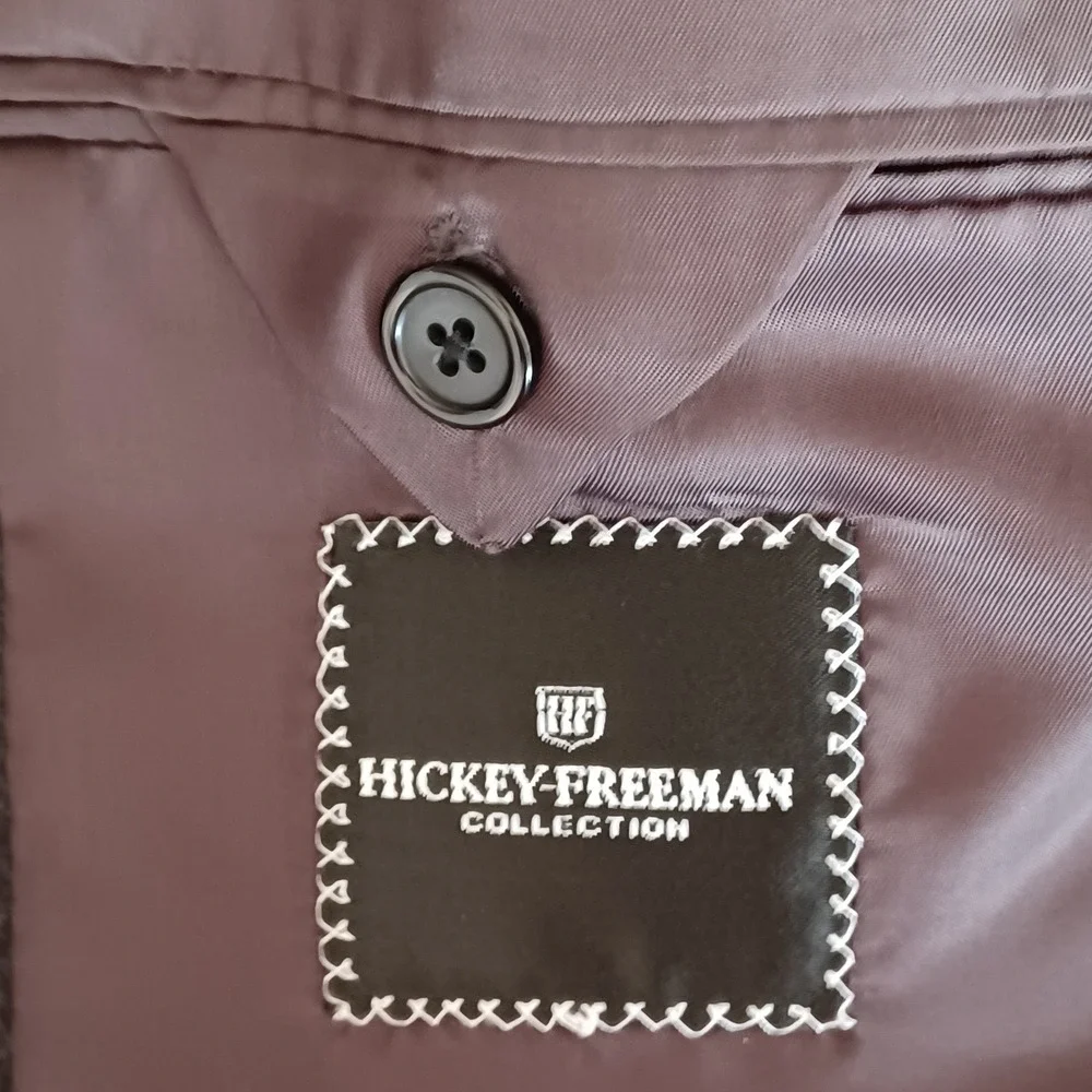Hickey Freeman Madison Suit Mens 44L Charcoal Grey Pinstripe Worsted Wool‎ 3-Btn